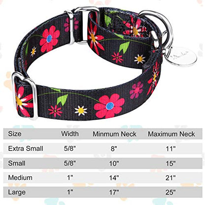 Martingale Collar Dog Collar No Pull Pet Collar Heavy Duty Dog Martingale Collars Silky Soft with Unique Pattern for Small Dog (Small Medium, Black and Sun Flower) - color: Sun Flower - Black, size: Small/Medium: 11"-15.5", 1" Wide