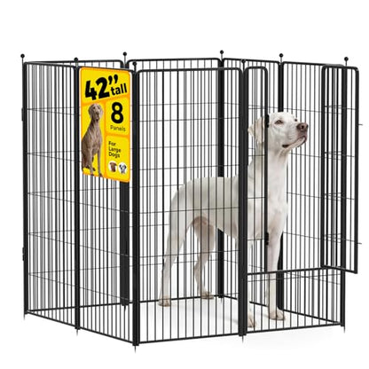 Dog Playpen 42 inch 8 Panels for Indoor & Outdoor Use – Heavy-Duty Metal Pet Fence with Ground Stakes, Rounded Ball Tops for Safety, Stable & Foldable Design, Easy to Assemble - size: 42inch, style: 8 Panels
