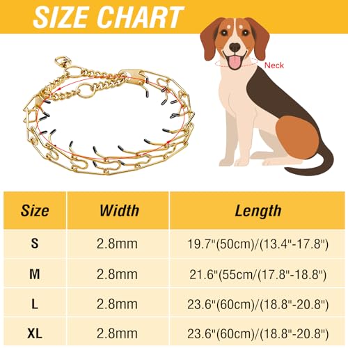 Dog Pinch Collar Stainless Steel,Gold Prong Dog Training Collar,No Pull Martingale Collar Stainless Steel Metal Chain Collar,Adjustable Size Collar for Medium and Large Dogs (M, Gold) - size: M