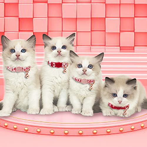 4 Pack Valentines Kitten Collar with Bell Valentines Day Breakaway Kitten Collars with Cute Heart Pattern Adjustable Size Suitable for Kittens - color: Valentine, size: Kitten(Neck:6"-8")