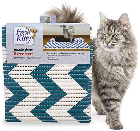 Fresh Kitty Durable XL Jumbo Foam Litter Mat – Phthalate and BPA Free, Water Resistant, Traps Litter from Box, Scatter Control, Easy Clean Mats – Chevron, Blue/White Chevron (9035) (Pack of 6) - size: 1 Count (Pack of 6)
