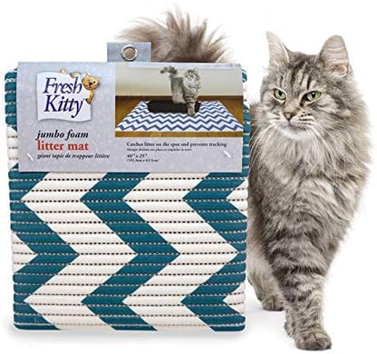 Fresh Kitty Durable XL Jumbo Foam Litter Mat – Phthalate and BPA Free, Water Resistant, Traps Litter from Box, Scatter Control, Easy Clean Mats – Chevron, Blue/White Chevron (9035) (Pack of 6) - size: 1 Count (Pack of 6)