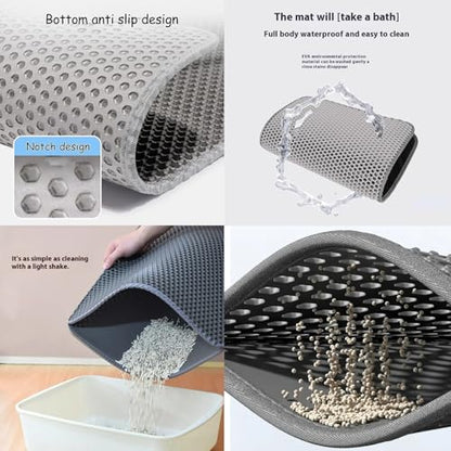 Double-Layer Cat Litter Mat, Extra Large Anti-Tracking Trapping Mat,Waterproof Non-Slip for Single/Multi-Cat Households - Keep Floors Clean(17.72x23.62Inch)