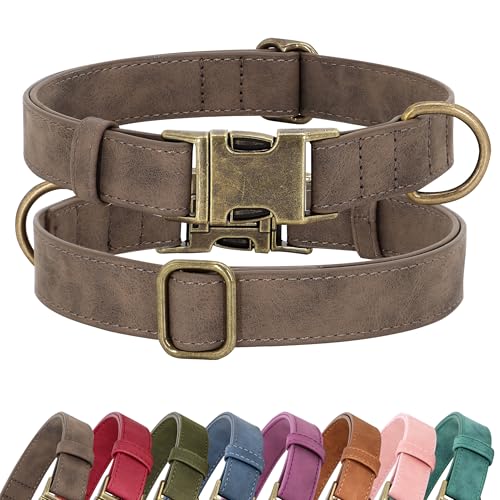 Didog Soft PU Leather Dog Collar, Stylish Quick Released Dog Collars for Small Dogs, Easy Clean Adjustable Pet Collar for Daily Walking, Brown, S Fit 10-15" Neck - color: Brown, size: S：Fit 10-15" Neck, Width ⅝"