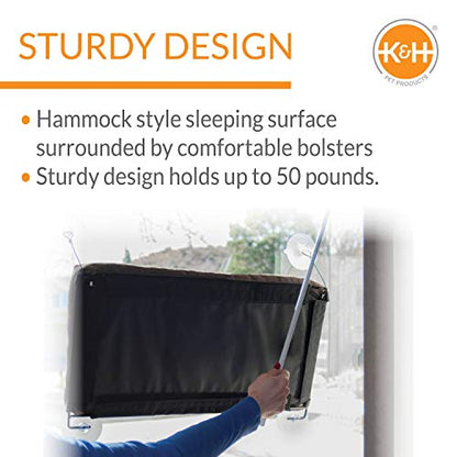 K&H Pet Products EZ Mount Bolster Cat Window Perch for Large Cats, Sturdy Kitty Window Hammock Bed, Steel Frame, Sturdy Suction Cups, Washable Shelf Covers, Foldable - Fits 27"W X 23"H Glass Spaces - style: Bolster