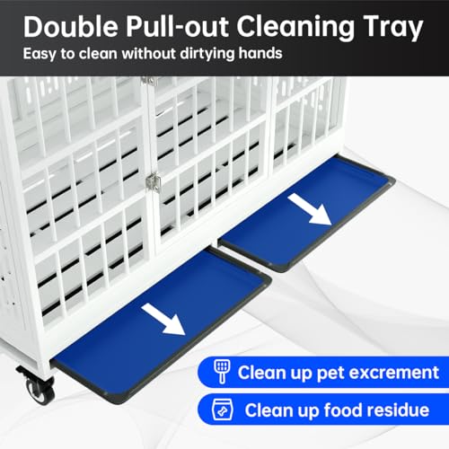 Snuowu 48 Inch Heavy Duty Dog Crate with Wheels, Folding Metal Big Dog Cage for Large and Medium Dogs, Extra Large XL XXL Indestructible Dog Crate with Removable Tray. - size: 48-Inch White （Fold）