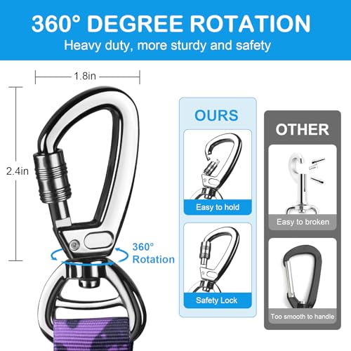 2 Pack Heavy Duty Dog Leash for Medium Large Dogs that Pull,4-6FT Shock Absorbing Bungee Tactical Dog Leash with 2 Padded Handle Car Seatbelt,Reflective Walking Training Lead,Purple Camo - color: 2-Pack Purple Camo
