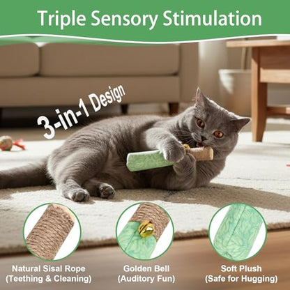 3 Pack Catnip Toys, Interactive Cat Toys for Indoor Cats with Chew Rope & Bell, Fun Kitten Teething Chew and Kicker Toys, Relieve Boredom & Anxiety