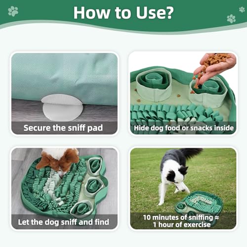 Green Snuffle Mat Pet Dog Feeding Mat, Interactive Sniff Mat, Slow Feeder Dog Treat Mat, Dog Puzzle Toys for Training and Stress Relief, Encourages Natural Foraging Skills, Non-Slip, Portable, Durable