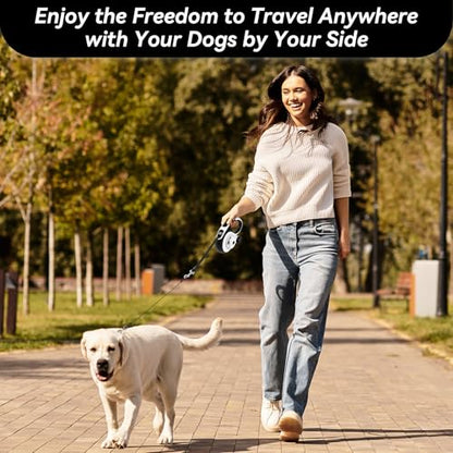 26ft Heavy Duty Retractable Dog Leash for Large Dogs, Dog Leash with Poop Bag Holder, Up to 100lbs, With LED Light, Chew Proof Cable, One-Handed Pause & Lock, 360° No Tangle. (White+, 26Ft) - color: White+