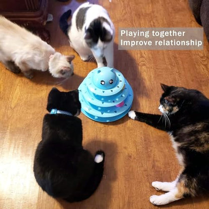 UPSKY Cat Toy Roller 3-Level Turntable Cat Toys Balls with Six Colorful Balls Interactive Kitten Fun Mental Physical Exercise Puzzle Kitten Toys - color: Blue