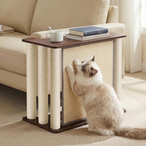 Veehoo Couch Protector from Cat Claws, Couch End Table with Cat Scratch Panel and Scratching Posts, Pet Corner Sofa Side Table Scratcher, Back Walnut, Left - color: Black Walnut - Left