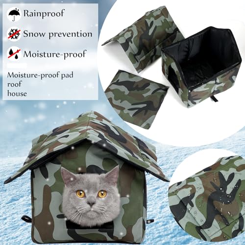 Soaoo 3 Pcs Cat Houses for Outdoor Stray Cats Shelter Weatherproof Outside House Indoor Foldable Pet Cave with Tent Stakes for Wild Animal Dogs(Camouflage Style) - style: Camouflage Style