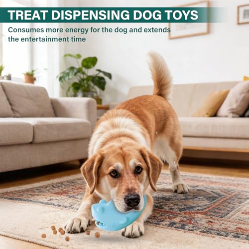 Treat Dispensing Dog Toys for Aggressive Chewers – Durable Natural Rubber Chew Toys for Medium/Large Dogs, Interactive Enrichment Toy Relieves Boredom, Anxiety & Cleans Teeth, Dishwasher Safe - color: Sky-Blue Shark