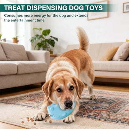 Treat Dispensing Dog Toys for Aggressive Chewers – Durable Natural Rubber Chew Toys for Medium/Large Dogs, Interactive Enrichment Toy Relieves Boredom, Anxiety & Cleans Teeth, Dishwasher Safe - color: Sky-Blue Shark