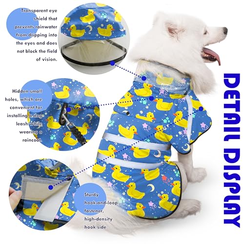 Dog Raincoat, Adjustable Rain Jacket with Hooded Double Layer for Large Medium Small Dogs Puppies, Lightweight Waterproof Rain Coat Poncho with Reflective Stripe Duck Blue,L - color: Duck Blue, size: Large