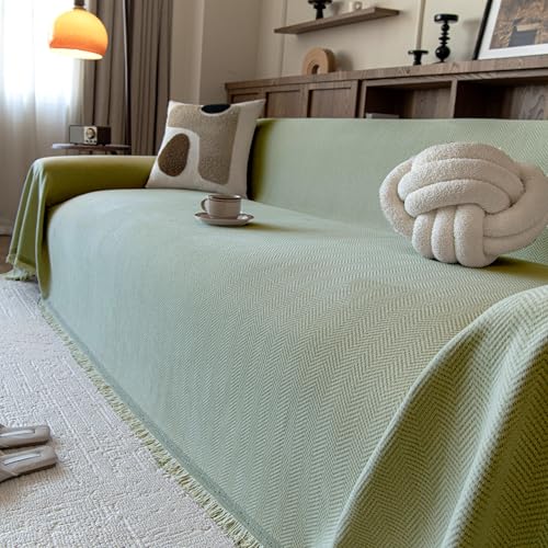 Couch Covers for Dogs 3 Cushion, Loveseat Slipcovers Washable, Pet L Shape Sectional Couch Protector, Boho Sofa Blanket Cover, Herringbone Chenille, Green, 91"x134" - color: Green, size: 91" ×134