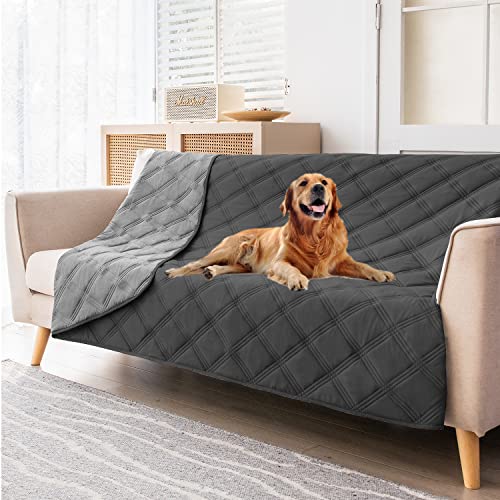 fuguitex Waterproof Dog Blanket Reversible for Small Dogs Resistant Leakproof Washable Couch Cushion Bed Protector Cover for Indoor Furniture Pet Friendly（52"*82",Dark Grey+Grey - color: Darkgrey+grey, size: 52"*82"