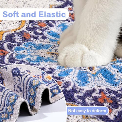 Glittme Cat Litter Mat with Non-Slip Bottom Litter Box Mat 47"X35" Litter Trapping Mat Easy to Clean Washable Cat Food Mat for Kitty,XXL - color: Blue, size: 47"x35"