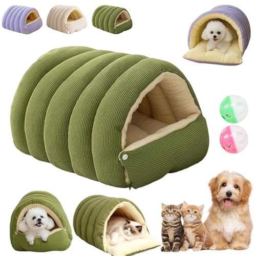 Removable and Washable Winter Closed-Off Cat Bed, Soft Fluffy Warm Autumn/Winter Cats House, Washable Non-Slip Pet Sleeping Bag for Indoor Cats Small Dogs (Green,Medium) - color: Green, size: Medium