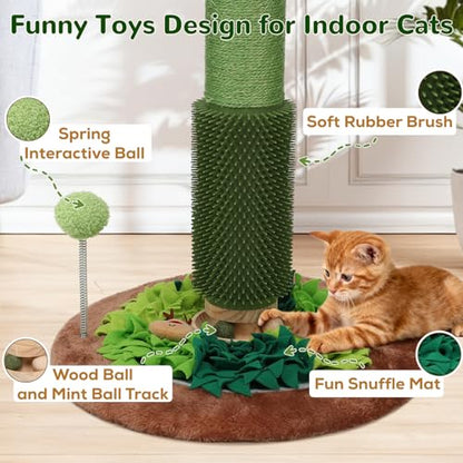 Cat Scratching Post, 40" Tall Palm Tree Scratch Post for Cats, Sisal Scratching Posts for Indoor Cats Adults with Hanging Cat Toys, Self-Grooming Brush, Snuffle Mat and Interactive Wooden Ball Track - size: 40" Tall