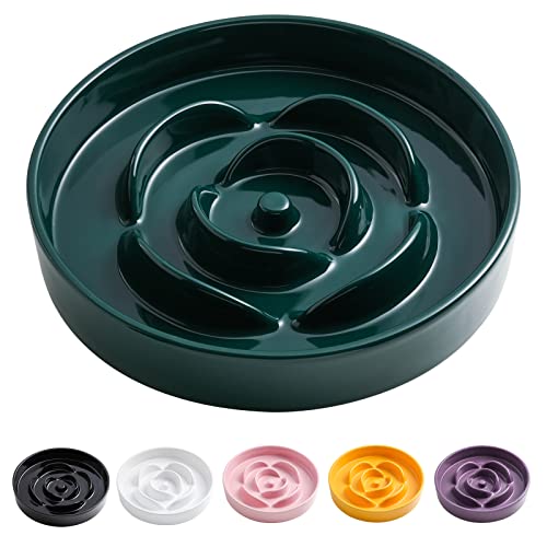 8.66 in Green Ceramic Slow Feeder Dog Bowl for Medium and Large Breed,Pet Feeding Dog Food Water Dish Heavy Weighted,Puppy Bowl for Fast Eaters,Puzzle Slow Eating Dish Modern Cute - color: Deep Green Slow Feeder