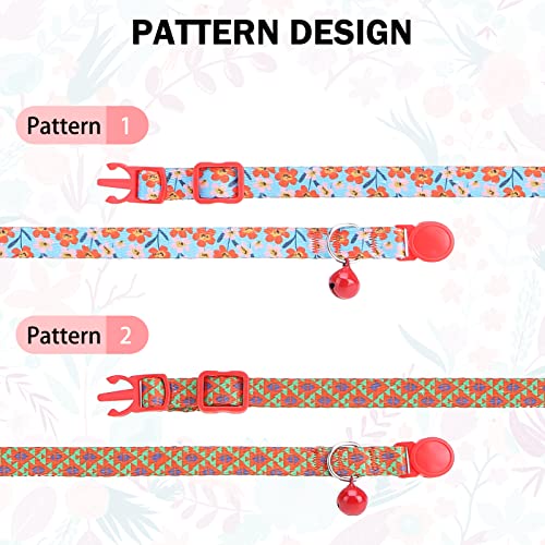 Breakaway Cat Collars for Girl Boy Cats, Fall Winter All Weather Cat Collar Personalized Pattern 2 Pack,Cute Classic Safety Buckles and Bells,Adjustable Printed Nylon Colorful Red - color: Floral Cluster