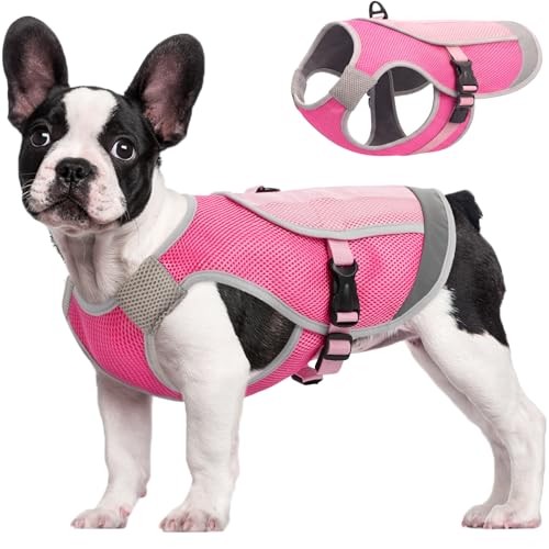 Kuoser Dog Cooling Vest for Dogs, Lightweight Dog Cooling Harness Shirt with Reflective Stripe, Breathable Mesh Cooler Jacket Pet Cool Vest for Small Medium Large Dogs Summer Hot Weather, Pink M - color: Berry Blast, size: M(Chest 19.2-23.2")