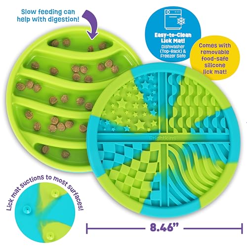 Brightkins Circle Slow Feeder and Lick Mat, Outdoor Puzzle Board, Interactive Dog Toys, Dog Birthday, Enrichment Bowls, Puppy Teething and Chewing, Stimulating Automatic Feeder - style: Circle Slow Feeder and Lick Mat