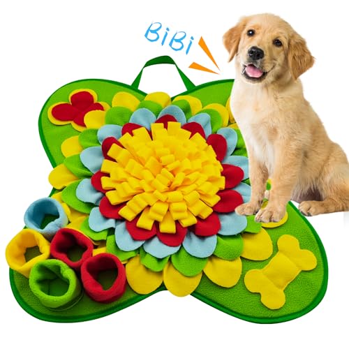 Snuffle Mat for Dogs Pet Treats Feeding for Small Medium Breed Dogs Non-Slip Interactive Dog Puzzle Toys Encourages Natural Foraging Skills - color: Green Sunflower 20 "x 20"