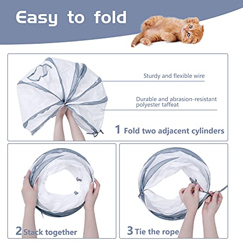 Sheldamy Cat Tunnel, S-2-Way Cat Tunnels for Indoor Cats, Collapsible Cat Play Tunnel, Interactive Toy Maze Cat House with 1 Play Ball for Cats, Puppy, Kitty, Kitten, Rabbit (White & Gray) - color: S-2 Way White & Grey