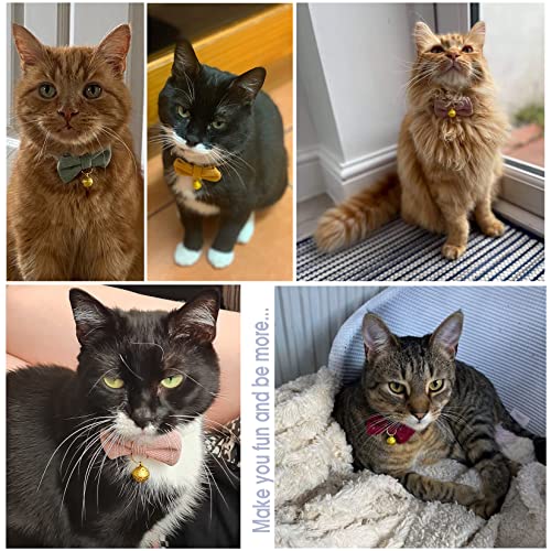 Safety Quick Release Cat Collars, Soft Kitten Collars with Detachable Bow Tie and Bell, Pack of 2, Adjustable 20-30 cm - color: Ochre+Wine Red