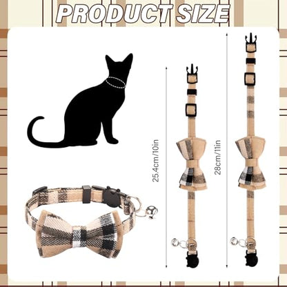 6 Pcs Cat Collar Breakaway with Bow Tie and Bell Kitten Collars Removable Bowtie Plaid Cat Collar for Cats Kittens Puppy (Classic) - style: Classic