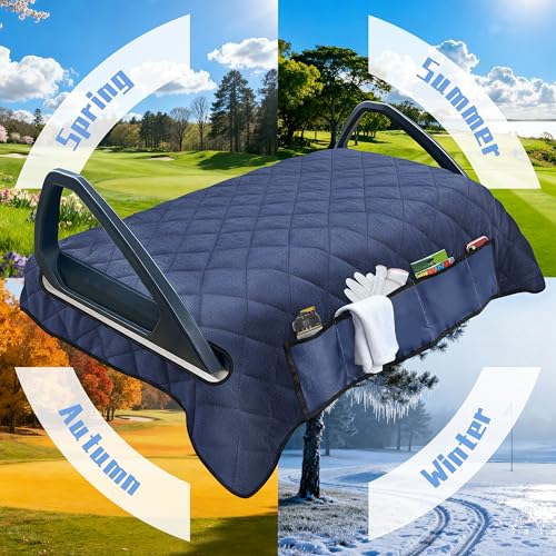 Golf Cart Seat Covers with 4 Front Pockets, Thick Seat Towel Blanket with Non-Slip Backing, Fits EZGO, Club Car, Yamaha and More 2 & 4 Passenger Golf Carts, Navy Blue - color: Navy Blue