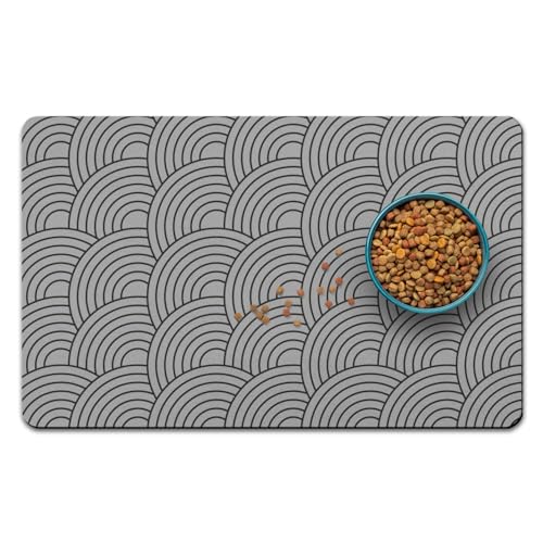 Dog Food Mat for Floors, Absorbent and Quick-Drying Pet Cat Food Mat,Anti-Fouling and Easy-to-Clean Pet Feeding Mat,Dog Bowl Mats for Messy Drinking Water Bowls.17x27inch Boho Style - color: 01-Light Grey, size: 17x27 inch