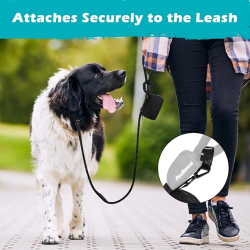 Dog Poop Bag Holder, Portable Pet Waste Bag Dispenser, 2 Pouches for Treats and Walking Accessories, Fit All Leashes, Includes 1 Roll of Dog Poop Bags (Black) - color: Black