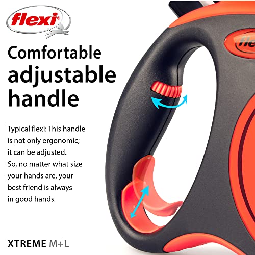 FLEXI Xtreme Tape Retractable Dog Leash for Large Dogs Upto 121 lbs. – 26 ft., Orange/Black | Tangle Free Pet Walking Leash with One-Handed Brake, Pause, Lock | German Quality Product