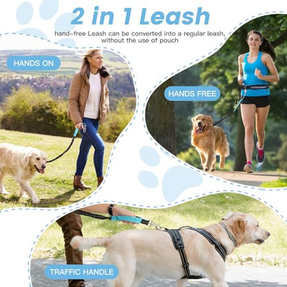 Waist Leash for Medium Large Dog Walking, Bungee Hands Free Leash with Zipper Pouch, Around The Waist No Pull Running Dog Belt, Padded Handle Jogging No Hands Heavy Duty - color: Blue