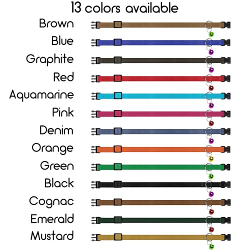 Breakaway Cat Collar Leather with Removable Bell - 13 Colors Available - Soft Adjustable Girl Boy Safety Lightweight Pet Kitten Collars Pink Brown Blue Green Red Orange Black (Cognac) - color: Cognac