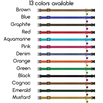 Breakaway Cat Collar Leather with Removable Bell - 13 Colors Available - Soft Adjustable Girl Boy Safety Lightweight Pet Kitten Collars Pink Brown Blue Green Red Orange Black (Mustard) - color: Mustard