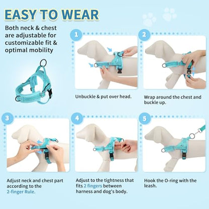 SlowTon No Pull Small Dog Harness and Leash Set, Puppy Soft Vest Harness Neck & Chest Adjustable, Reflective Lightweight Harness & Anti-Twist Pet Lead Combo for Small Medium Dogs (BL-Front Clip,XS) - color: B-Teal - With Front Clip, size: X-Small