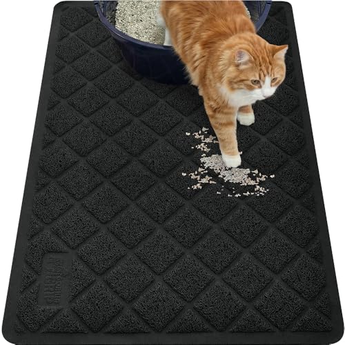 GORILLA GRIP Cat Litter Box Mat, 35x23, Cushioned Coil Mesh Litter Trapping Mats, Scatter Control Supplies for Less Mess, Phthalate Free, Ultra Deep Catch Grooves, Rinse or Vacuum to Clean, Black - color: Black, style: Large (35" x 23")