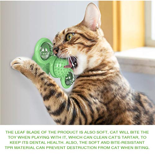 GBSYU Interactive Windmill Cat Toys with LED Light Ball, Catnip, Suction Cup, Cat Exercise, Green - color: Green