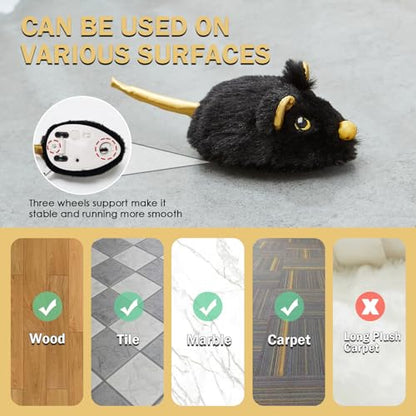 Cat Toys Squeaky Rechargeable Moving Mouse with Dynamic Magic Tail, Automatic Self Play Cat Toy for Indoor Kittens (Black) - color: Inky Black