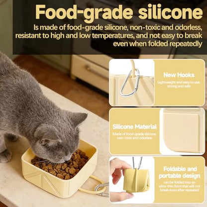 Collapsible Pet Bowls for Dogs and Cats, Portable Travel Silicone Foldable Dog Water Food Bowl with Carabiner 10.5x10.5x4.5cm - color: yellow