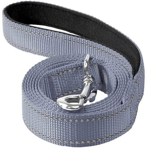 Reflective Dog Leash 6ft Soft Padded Handle Nylon Lead for Medium & Large Dogs, Durable Walking Training Leash for Night Safety (Gray,1Inch Wide) - color: Grey, size: 1"*6'