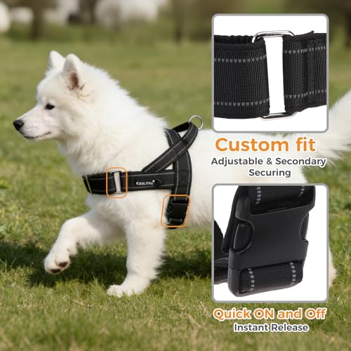 KOOLTAIL No Pull Harness Medium Size Dog with Handle, Easy Walk Puppy Vest Harness Neck & Chest Soft Paded Adjustable, Reflective Lightweight Escape Proof Breathable Mesh Pet Running Harness, Black M - color: Black, size: Medium