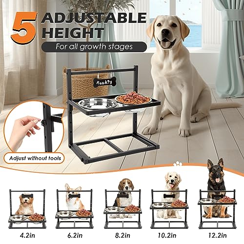 ADENGL Elevated Dog Bowls with Slow Feeder Dog Bowls, 5 Height Adjustable Raised Bowl Stand with 2 Stainless Steel Food & Water Container, Pet Bowl Elevated for Medium Large Pet - color: Grey, Slow Feeder, size: Large Dogs