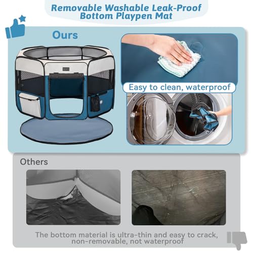 PETSFIT 45.5" Dog Playpen Indoor/Outdoor-Jump-Proof 28.5" Height with Removable Waterproof Mat & Zippered Roof | RV, Camping, Travel Dog Pen | Whelping & Cat Observation Space(45.5"L x 45.5"W x 28.5H) - color: Blue