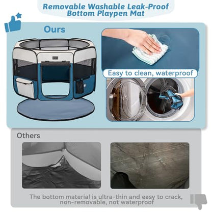 PETSFIT 45.5" Dog Playpen Indoor/Outdoor-Jump-Proof 28.5" Height with Removable Waterproof Mat & Zippered Roof | RV, Camping, Travel Dog Pen | Whelping & Cat Observation Space(45.5"L x 45.5"W x 28.5H) - color: Blue